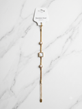 Gold-Toned Stainless Steel Pearl and Square Charm Bracelet