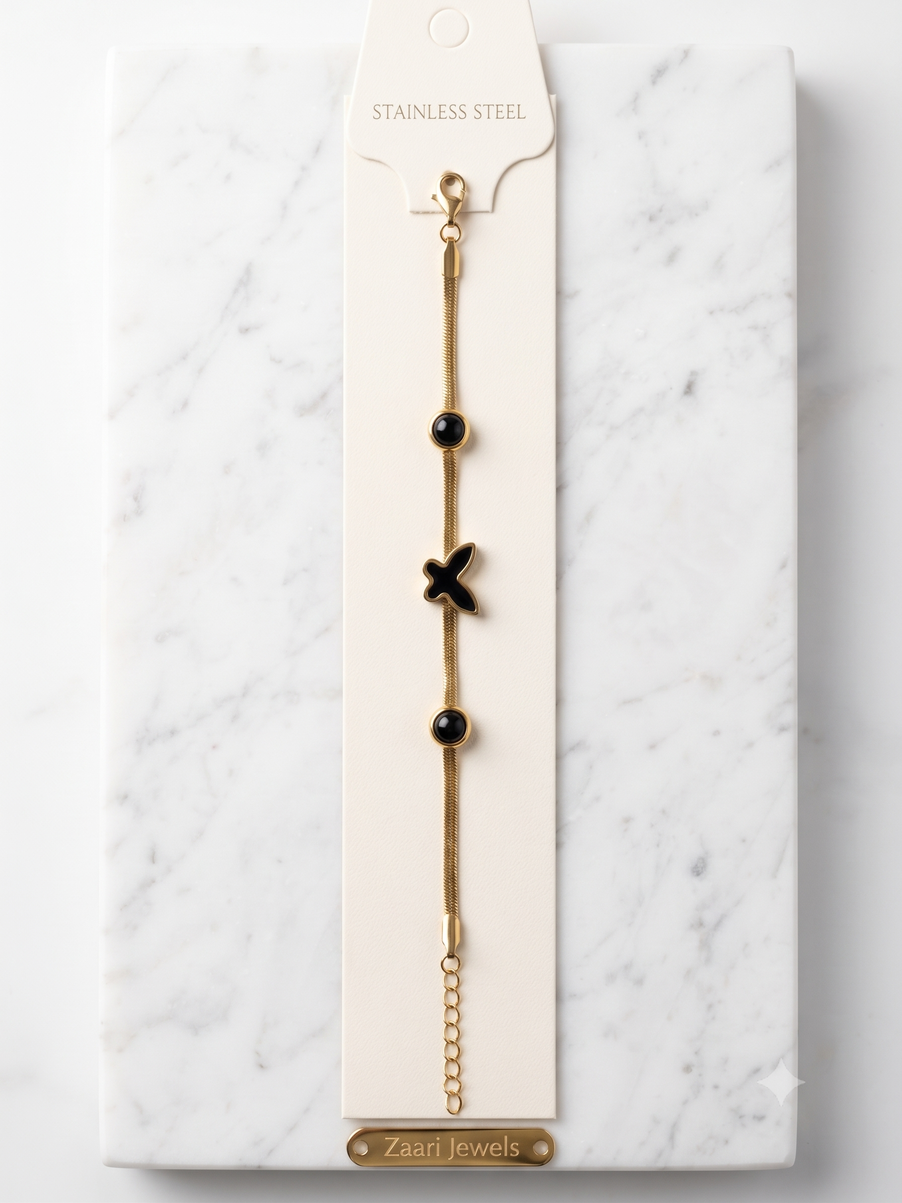 Zaari Jewels Gold-Toned Black Butterfly Bracelet