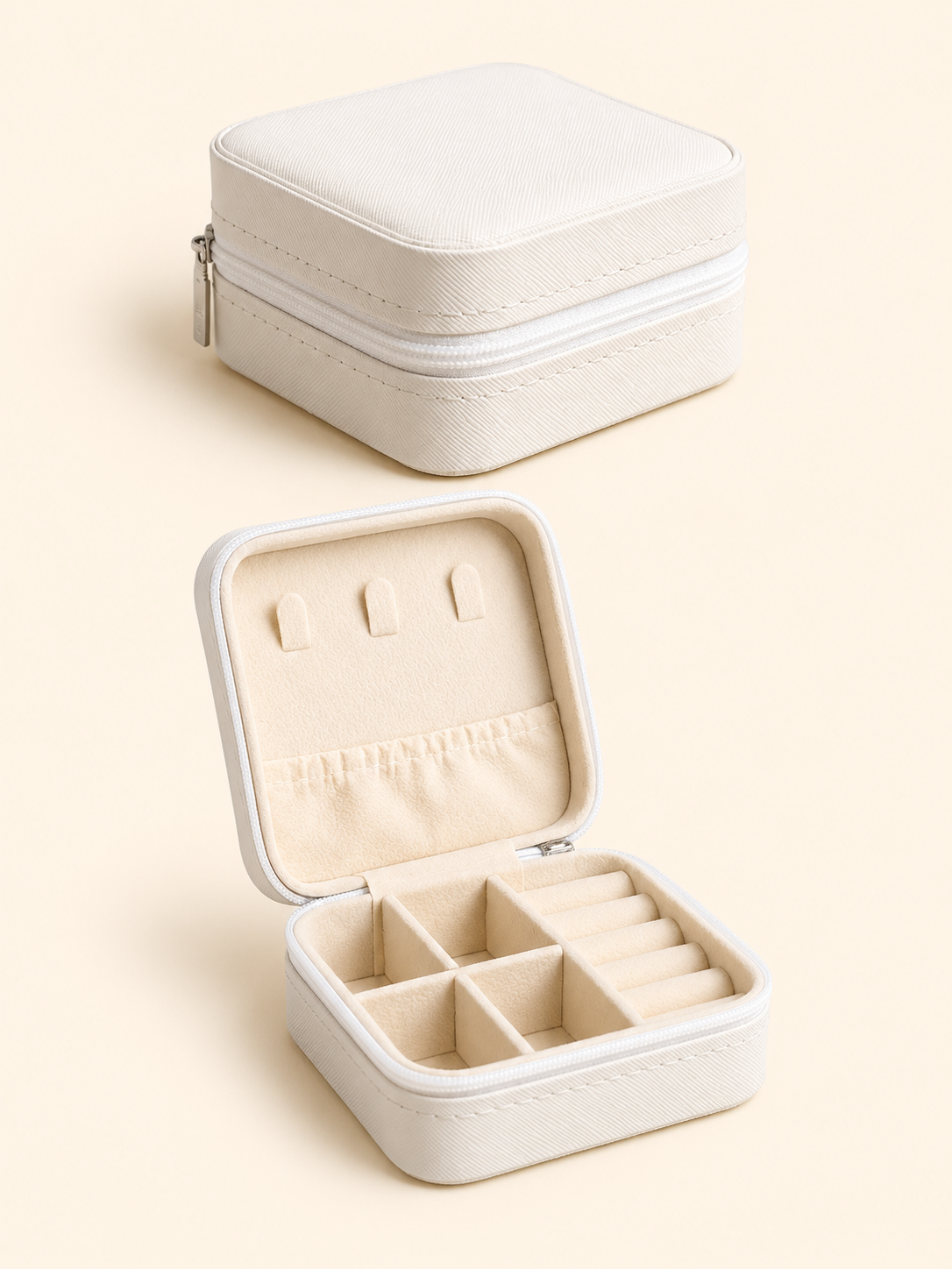 Luxury White Textured Zip Travel Jewelry Organizer Case