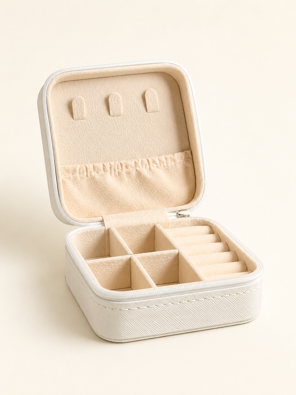 Luxury White Textured Zip Travel Jewelry Organizer Case