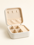 Luxury White Textured Zip Travel Jewelry Organizer Case