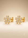 Elegant Gold-Toned Pave Crystal Blossom Stud Earrings