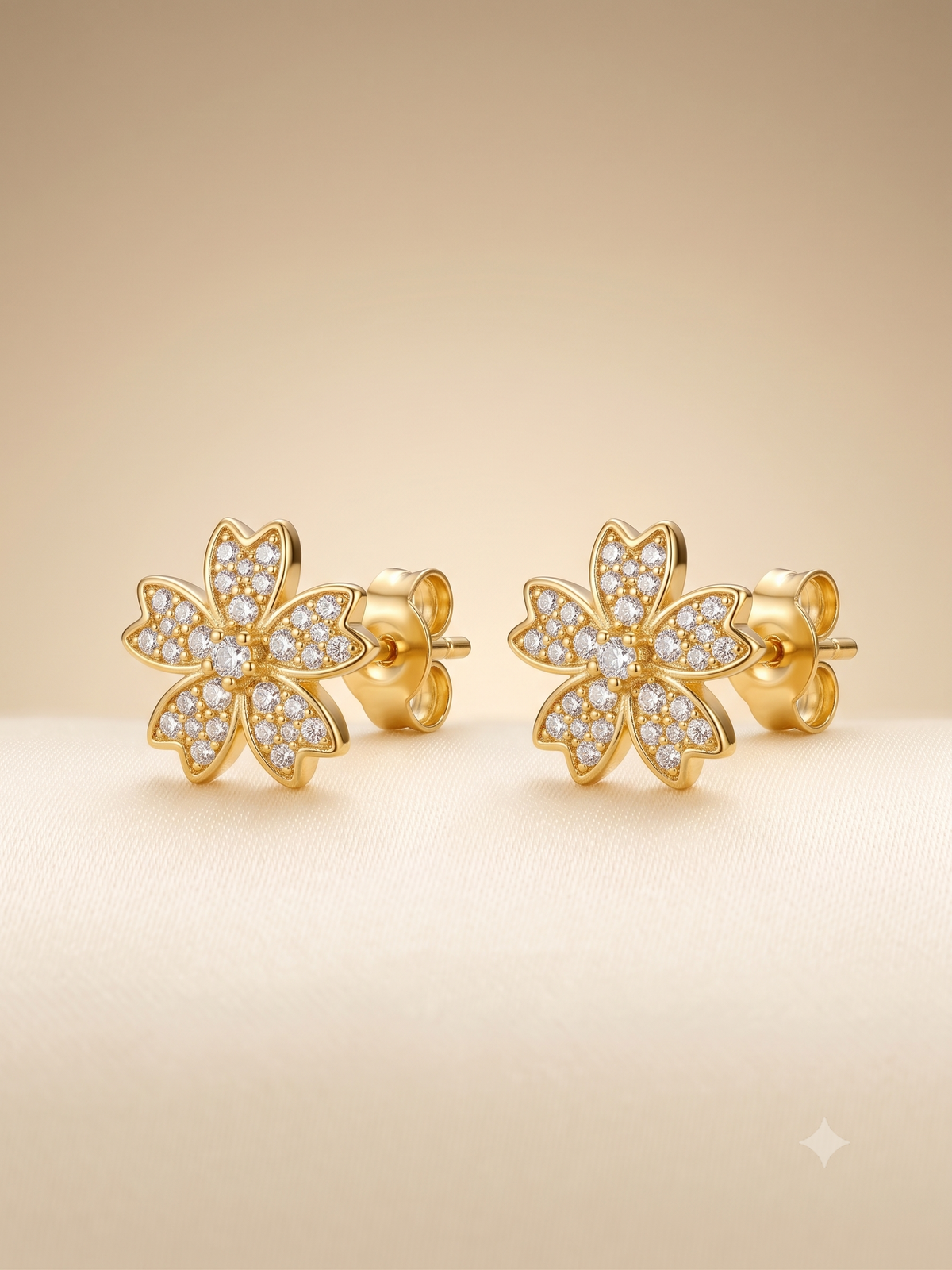 Elegant Gold-Toned Pave Crystal Blossom Stud Earrings