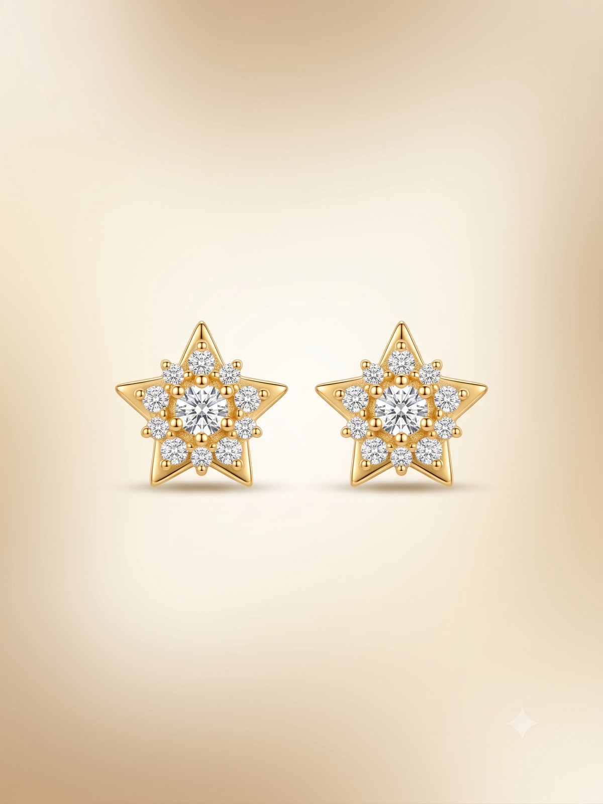 Elegant Gold-Toned Pave Crystal Star Stud Earrings