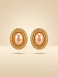 Elegant Gold-Toned Oval Pearl Statement Earrings
