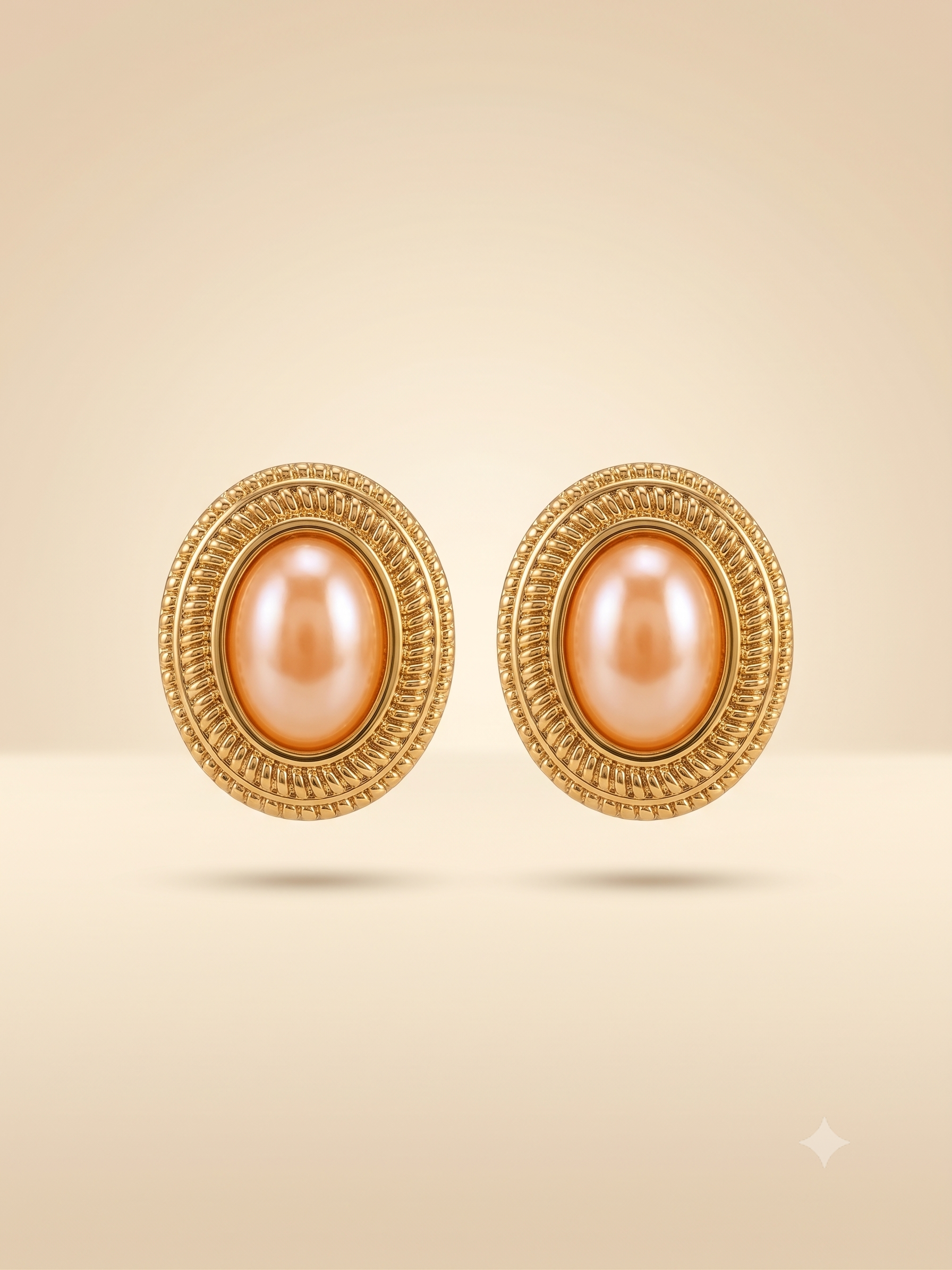 Elegant Gold-Toned Oval Pearl Statement Earrings