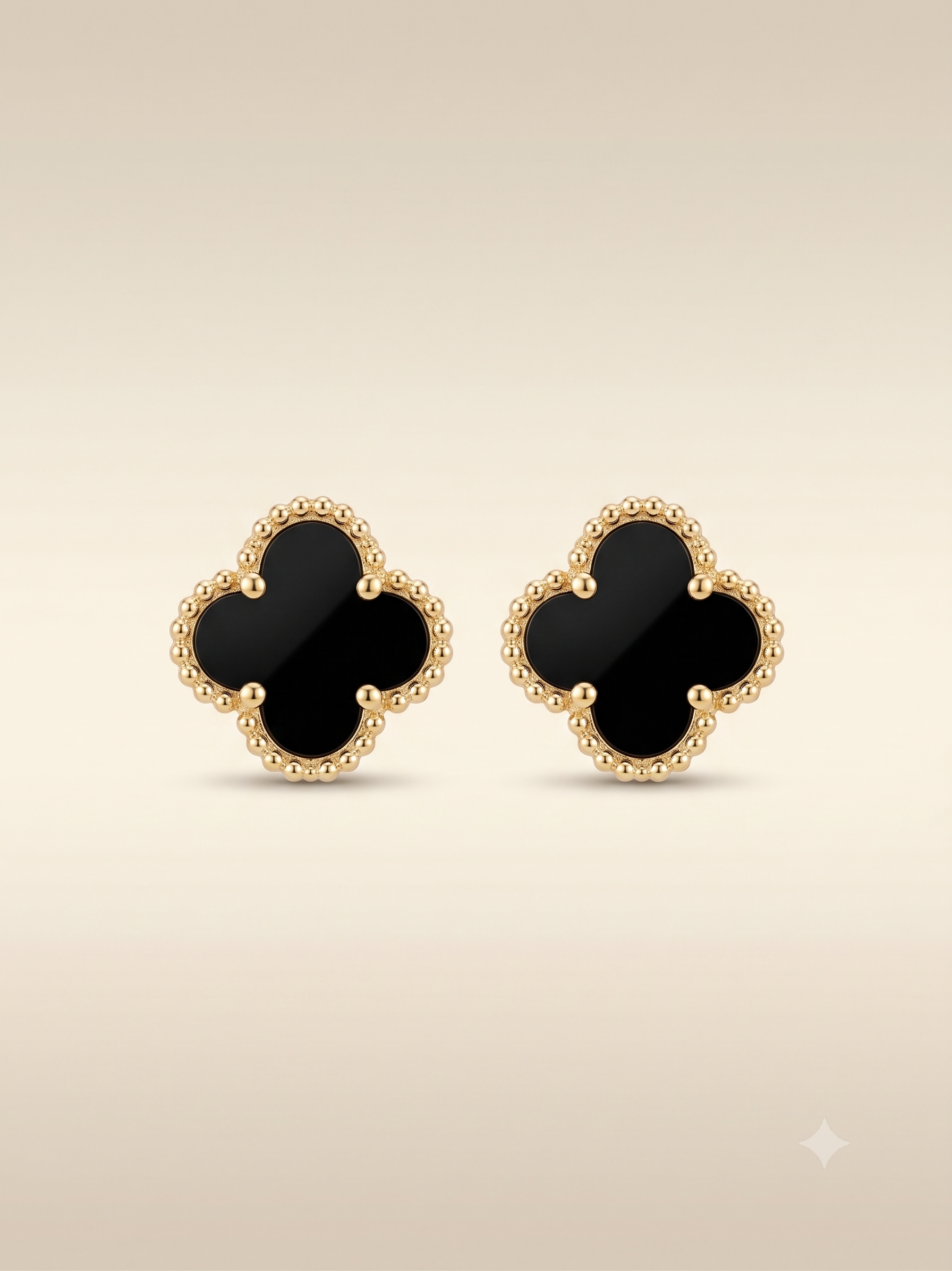 Elegant Gold-Toned Black Clover Stud Earrings