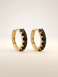 Elegant Gold-Toned Black Crystal Huggie Hoops