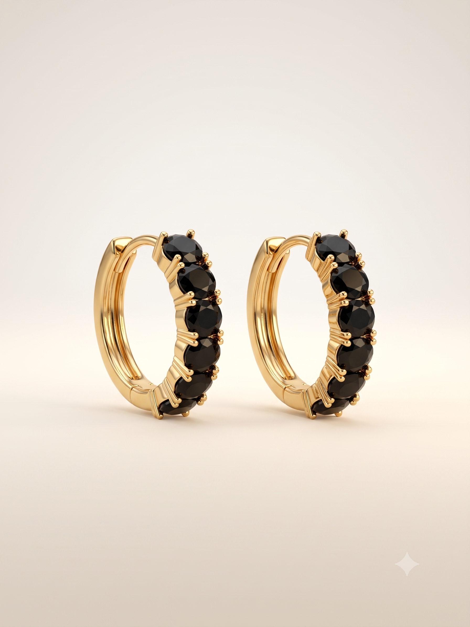 Elegant Gold-Toned Black Crystal Huggie Hoops