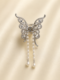 Elegant Silver-Toned Crystal Butterfly Hair Claw Clip
