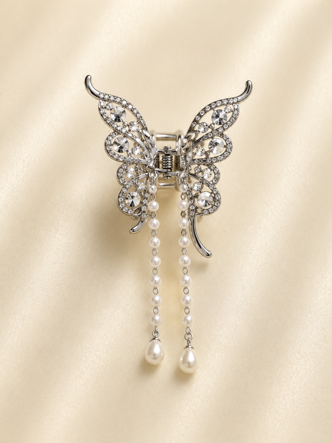 Elegant Silver-Toned Crystal Butterfly Hair Claw Clip