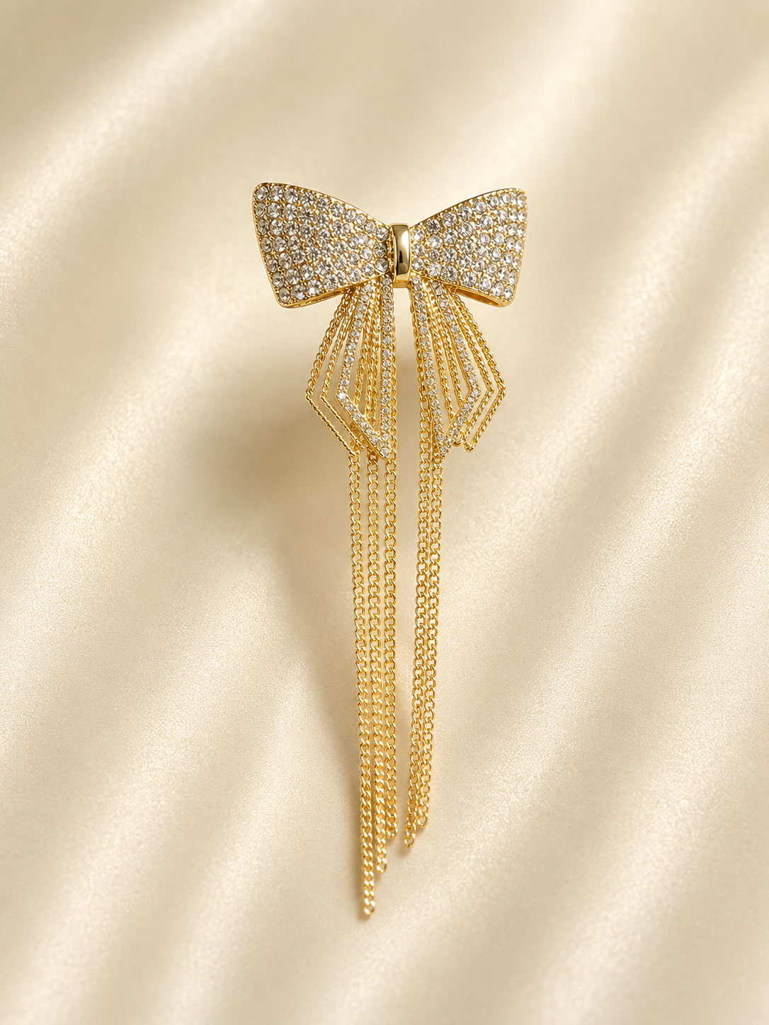 Elegant Gold-Toned Crystal Bow Hair Clip
