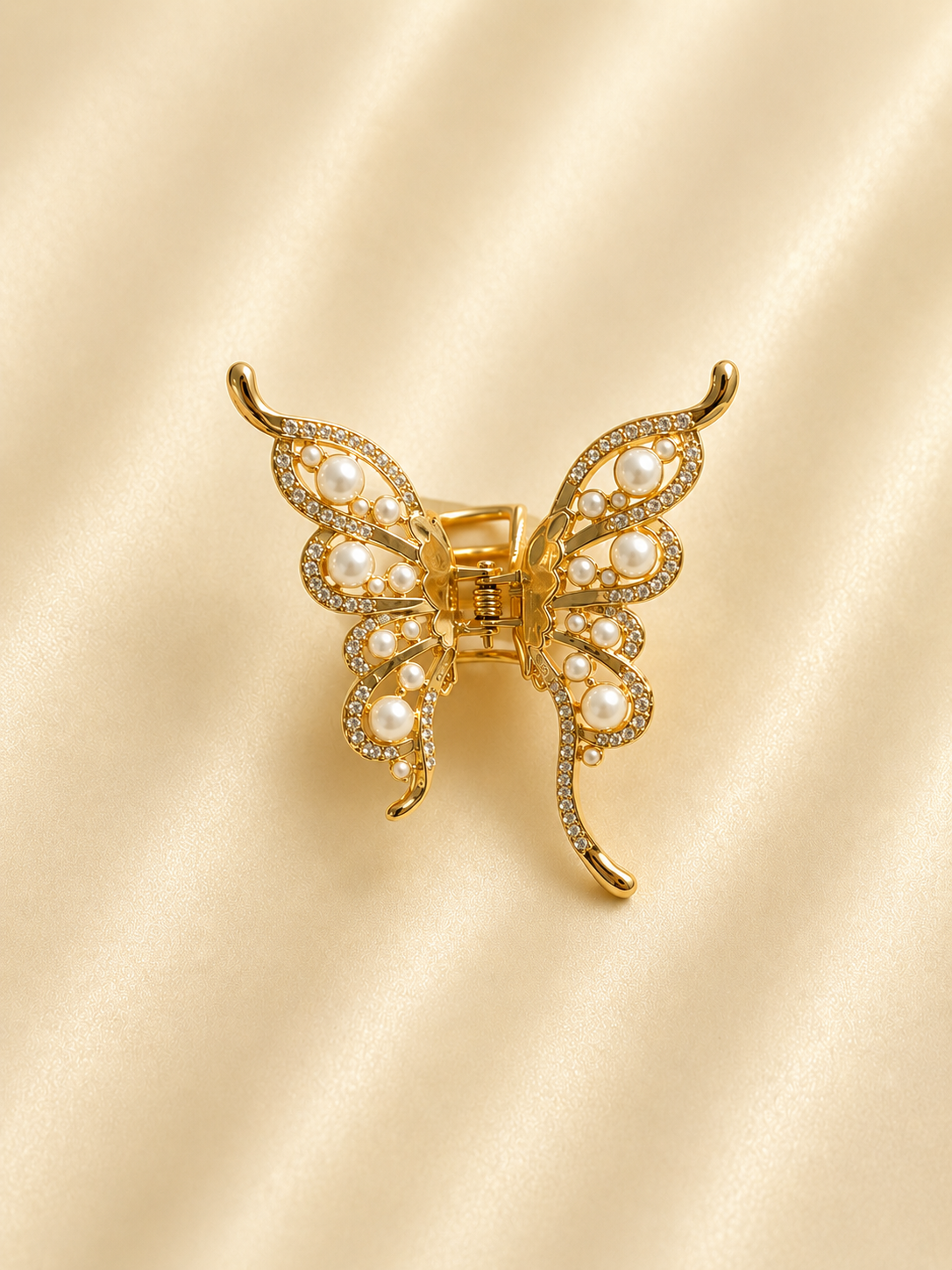 Elegant Gold-Toned Crystal Butterfly Hair Claw Clip