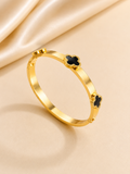 Elegant Gold-Toned Black Clover Bangle Bracelet