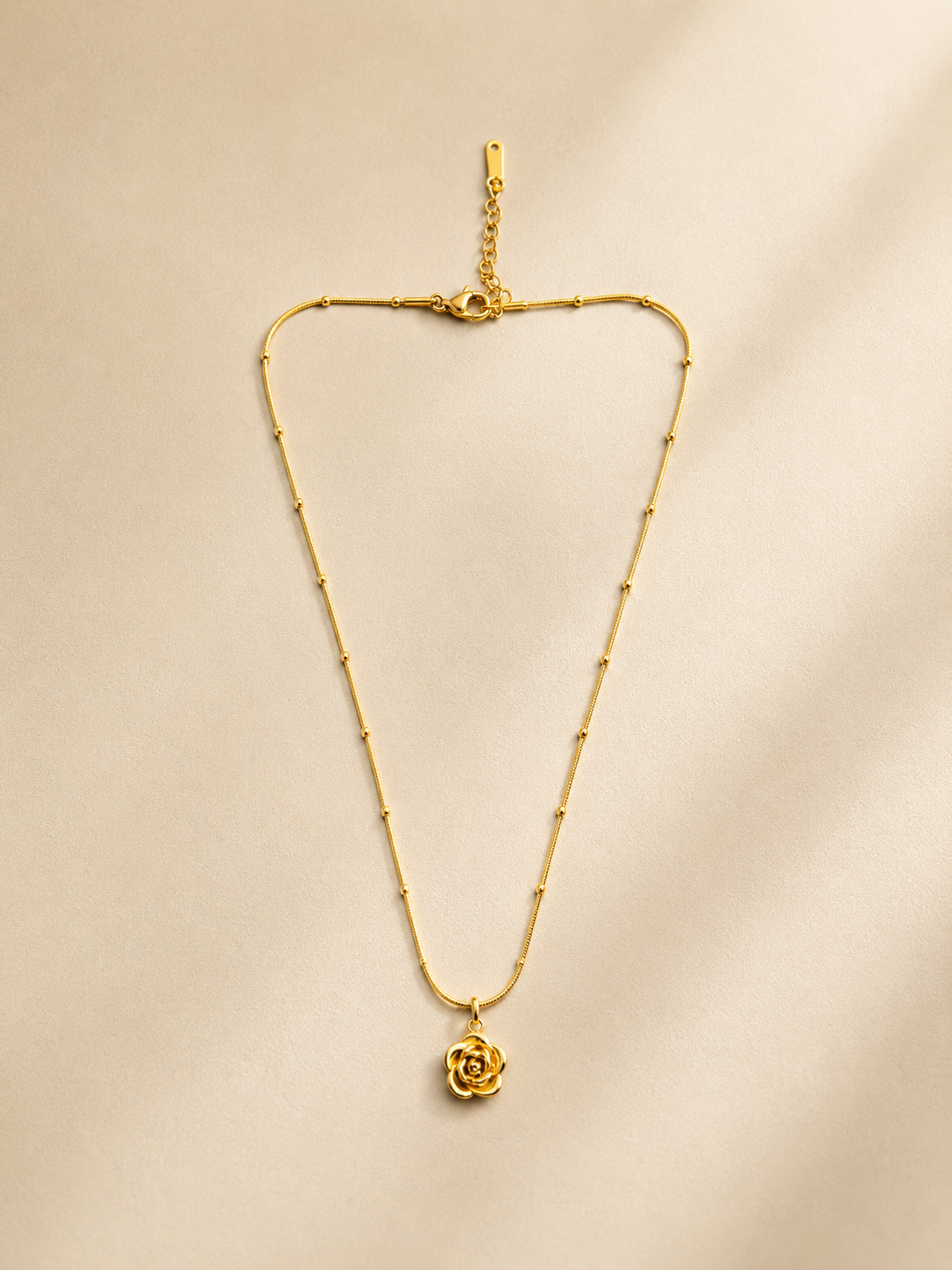 Elegant Gold-Toned Rose Pendant Station Necklace