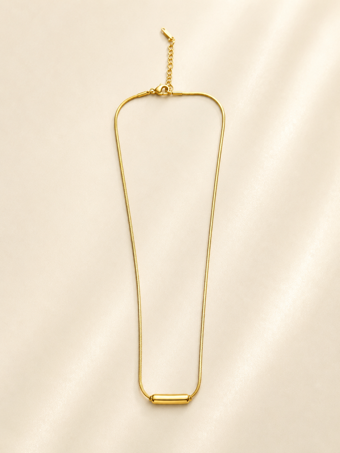 Elegant Gold-Toned Cylindrical Bar Pendant Necklace