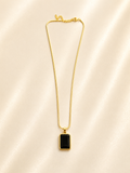 Elegant Gold-Toned Black Rectangle Pendant Necklace