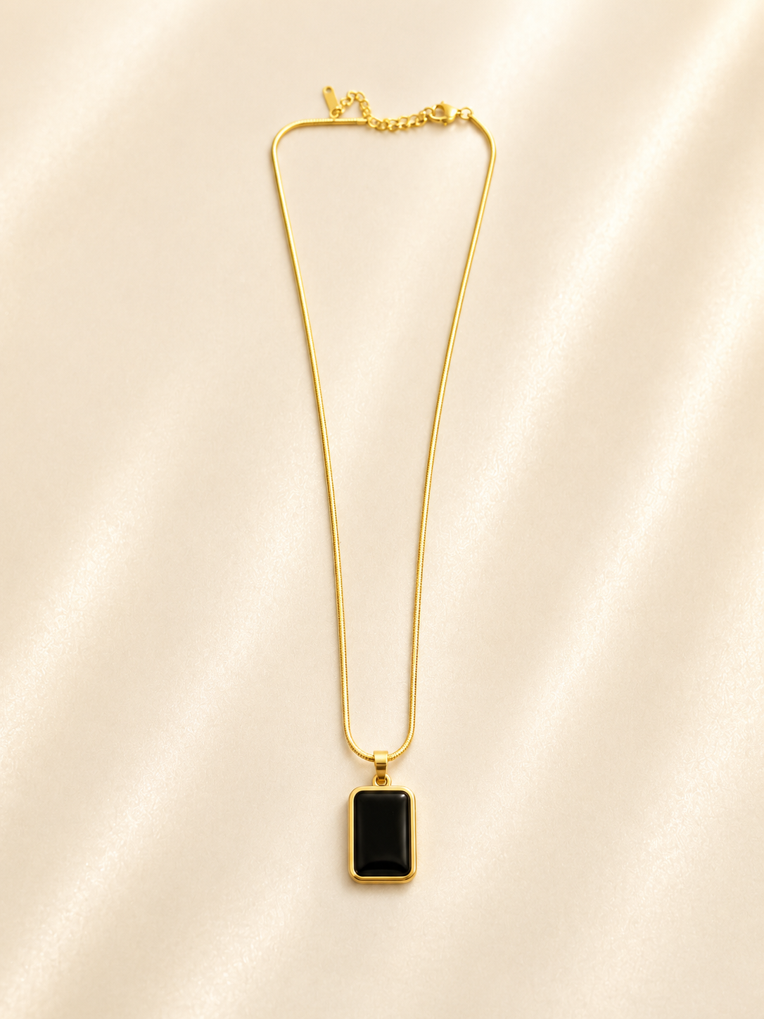 Elegant Gold-Toned Black Rectangle Pendant Necklace