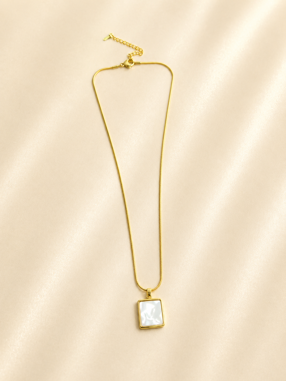 Elegant Gold-Toned Rectangle Mother-of-Pearl Necklace