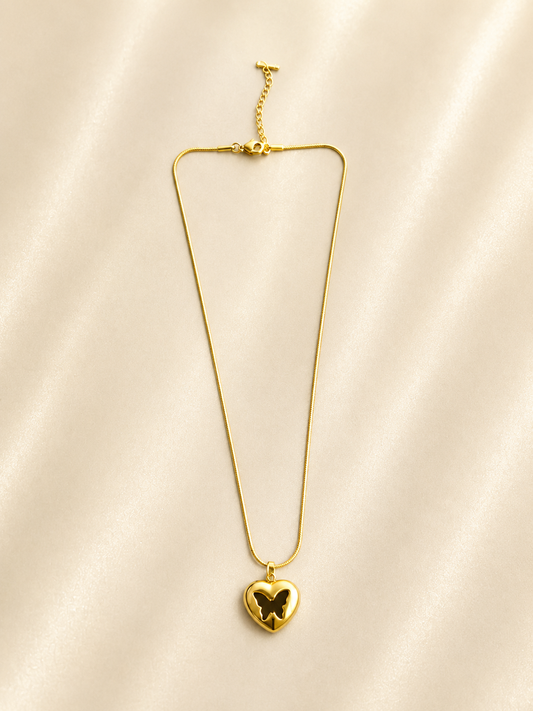 Elegant Gold-Toned Butterfly Heart Pendant Necklace