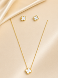 Elegant Gold-Toned Clover Mother-of-Pearl Jewelry Set