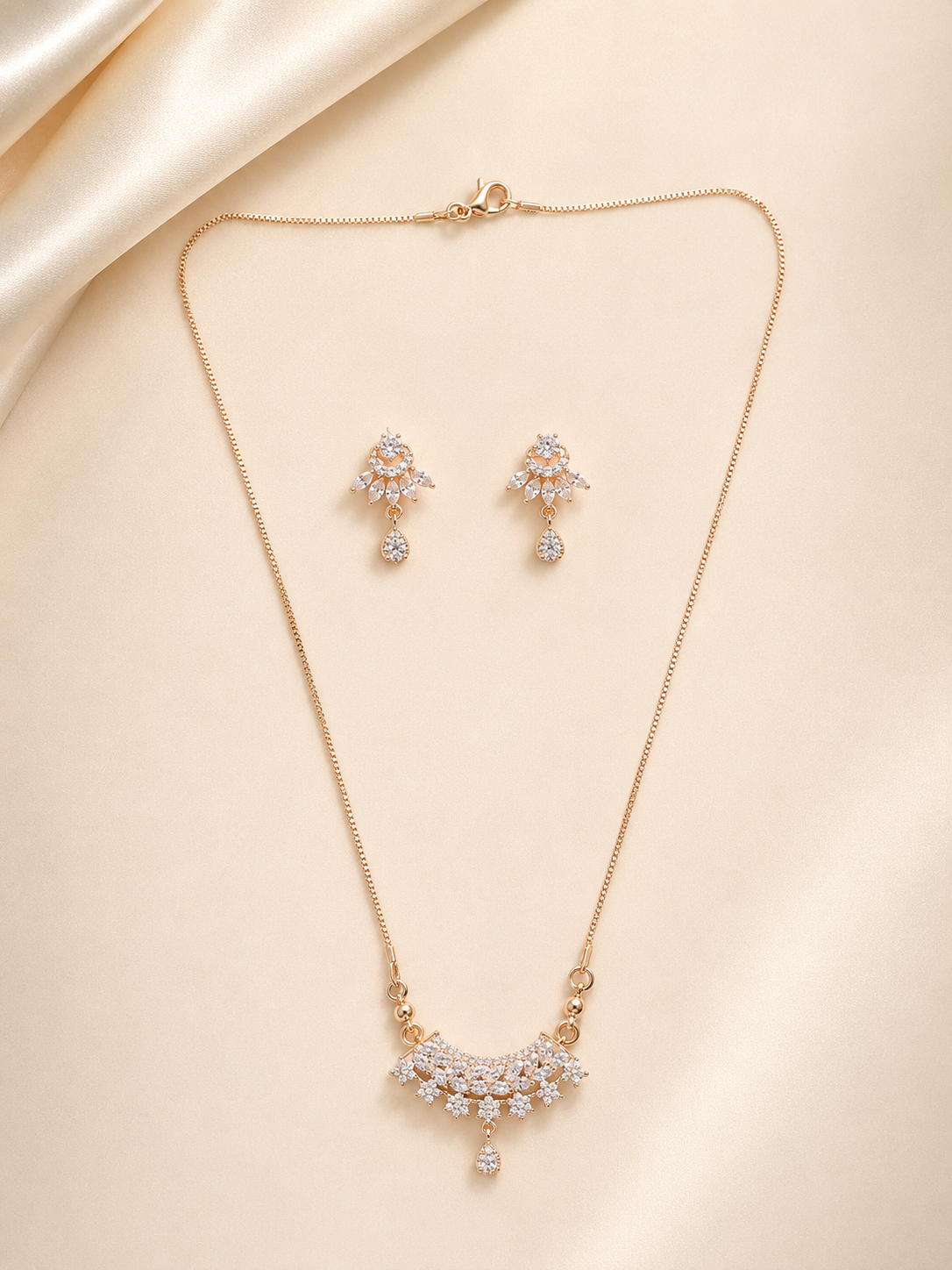 Elegant Gold-Toned Pave Cluster Jewelry Set
