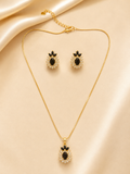 Elegant Gold-Toned Black Oval Crystal Halo Jewelry Set