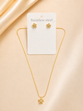 Stainless Steel Gold-Toned Floral Jewelry Set