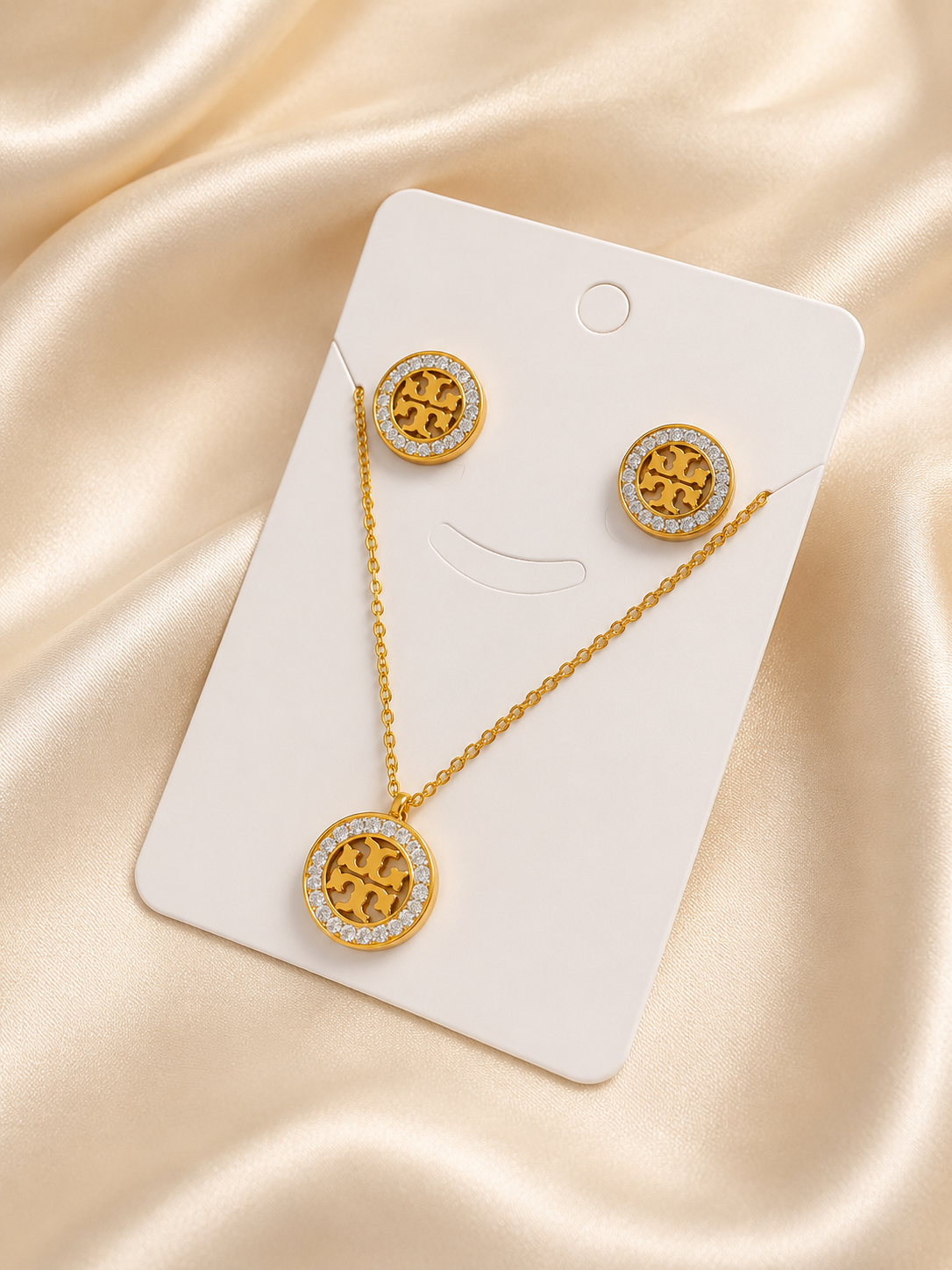 Tory Burch Gold-Toned Pave Logo Jewelry Set