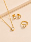Elegant Gold-Toned White Heart Three-Piece Jewelry Set
