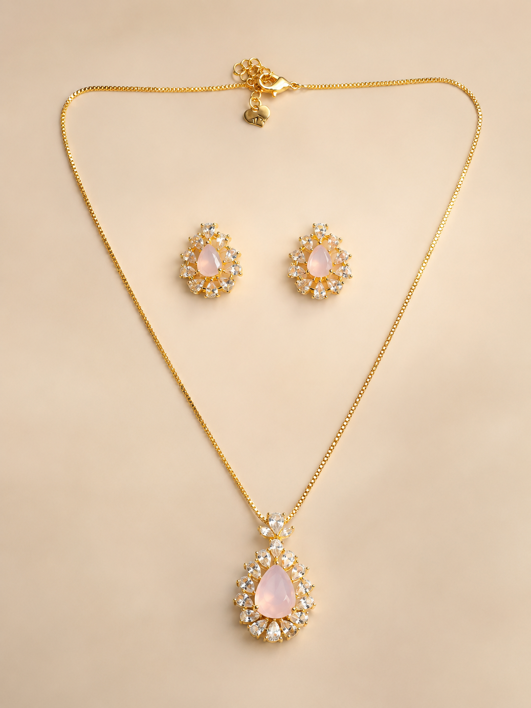 Elegant Gold-Toned Pave Tear-Drop Jewelry Set