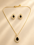 Elegant Gold-Toned Black Tear-Drop Jewelry Set