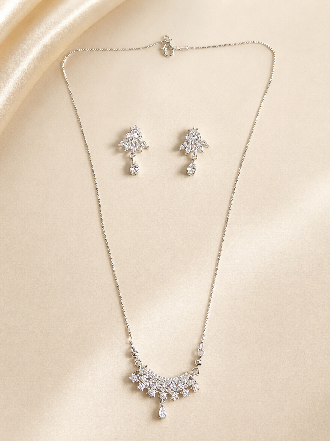 Elegant Silver-Toned Pave Cluster Jewelry Set