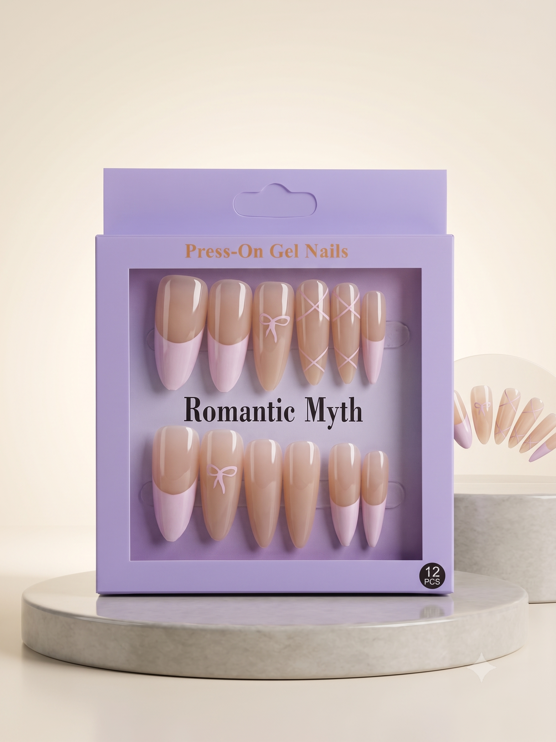 Romantic Myth Almond Nude & Black Polka Dot Press-On Nails