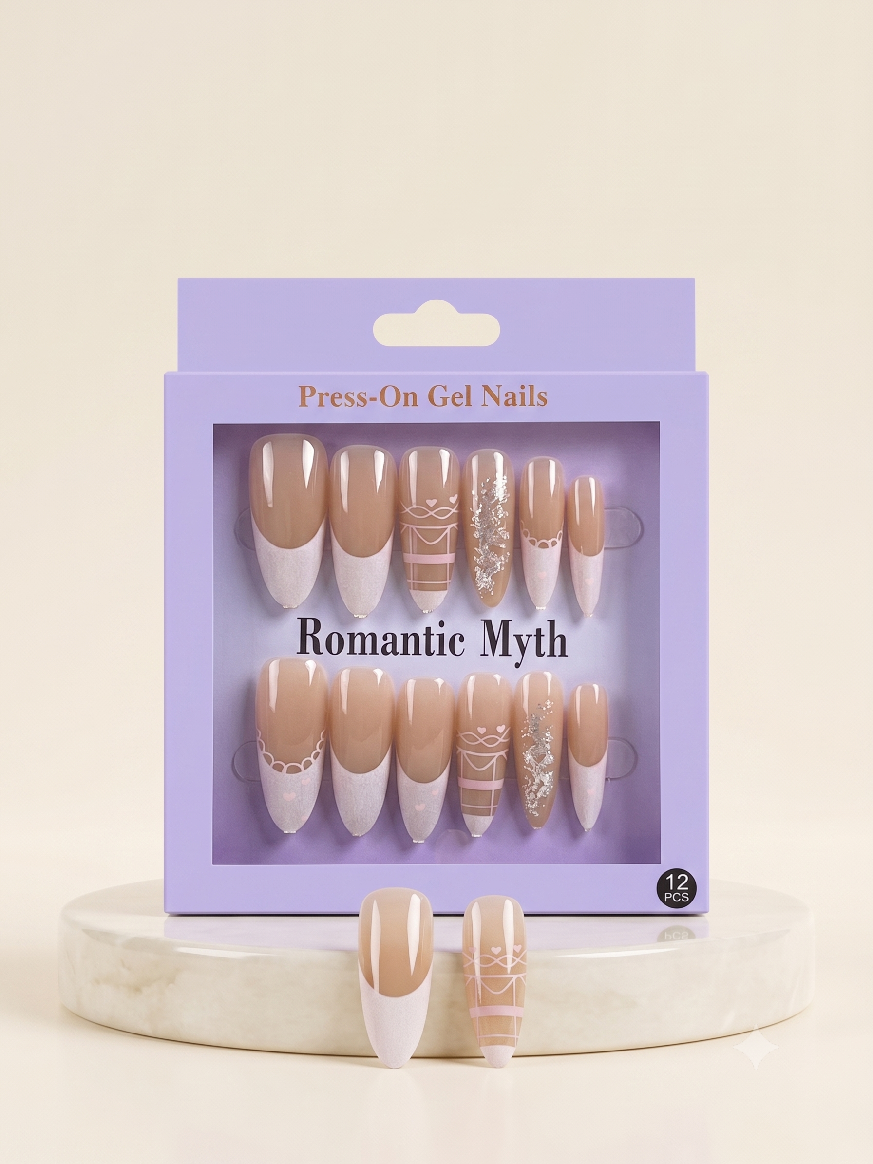 Romantic Myth Almond Nude & Black Polka Dot Press-On Nails