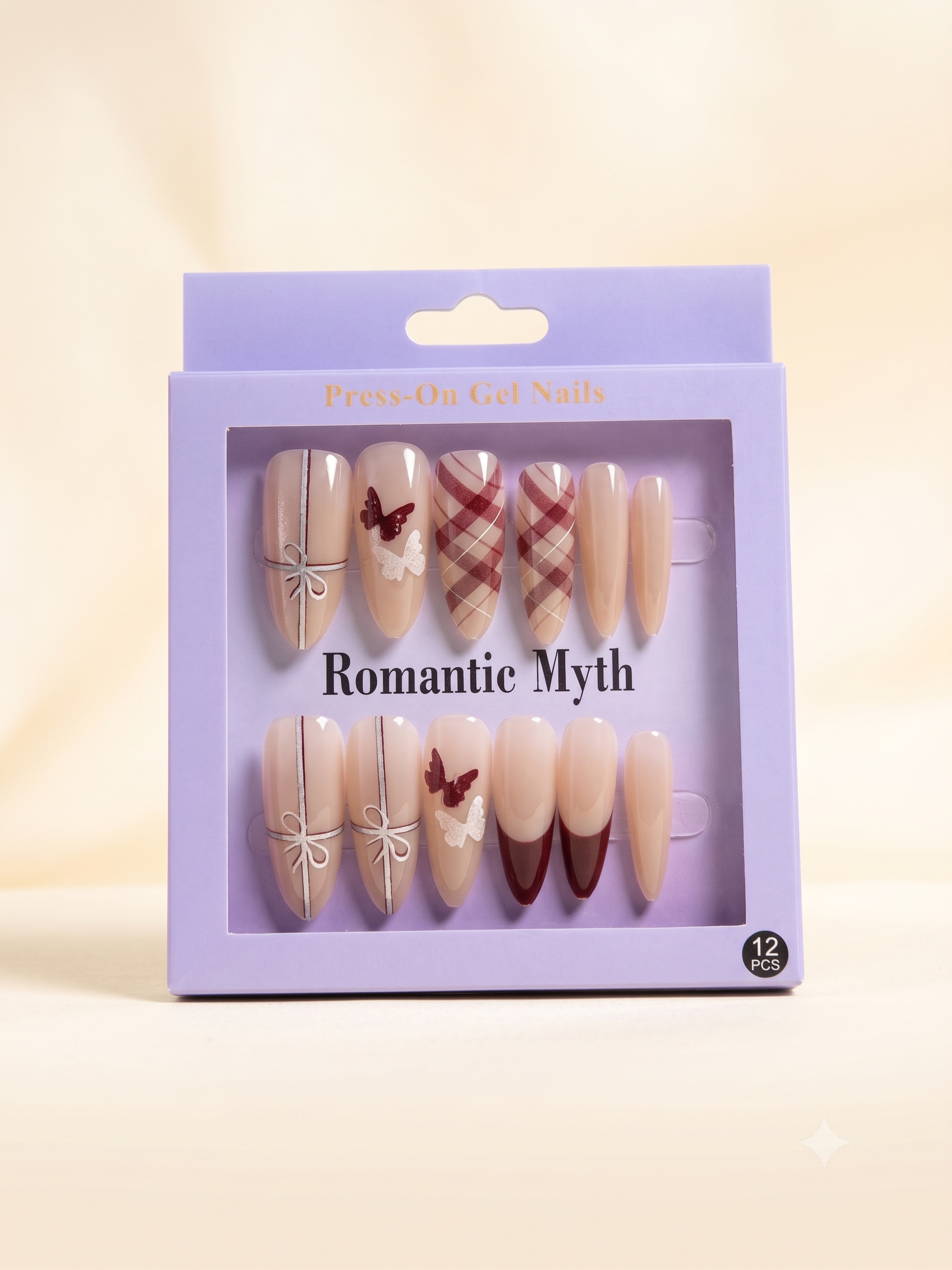 Romantic Myth Almond Nude & Black Polka Dot Press-On Nails