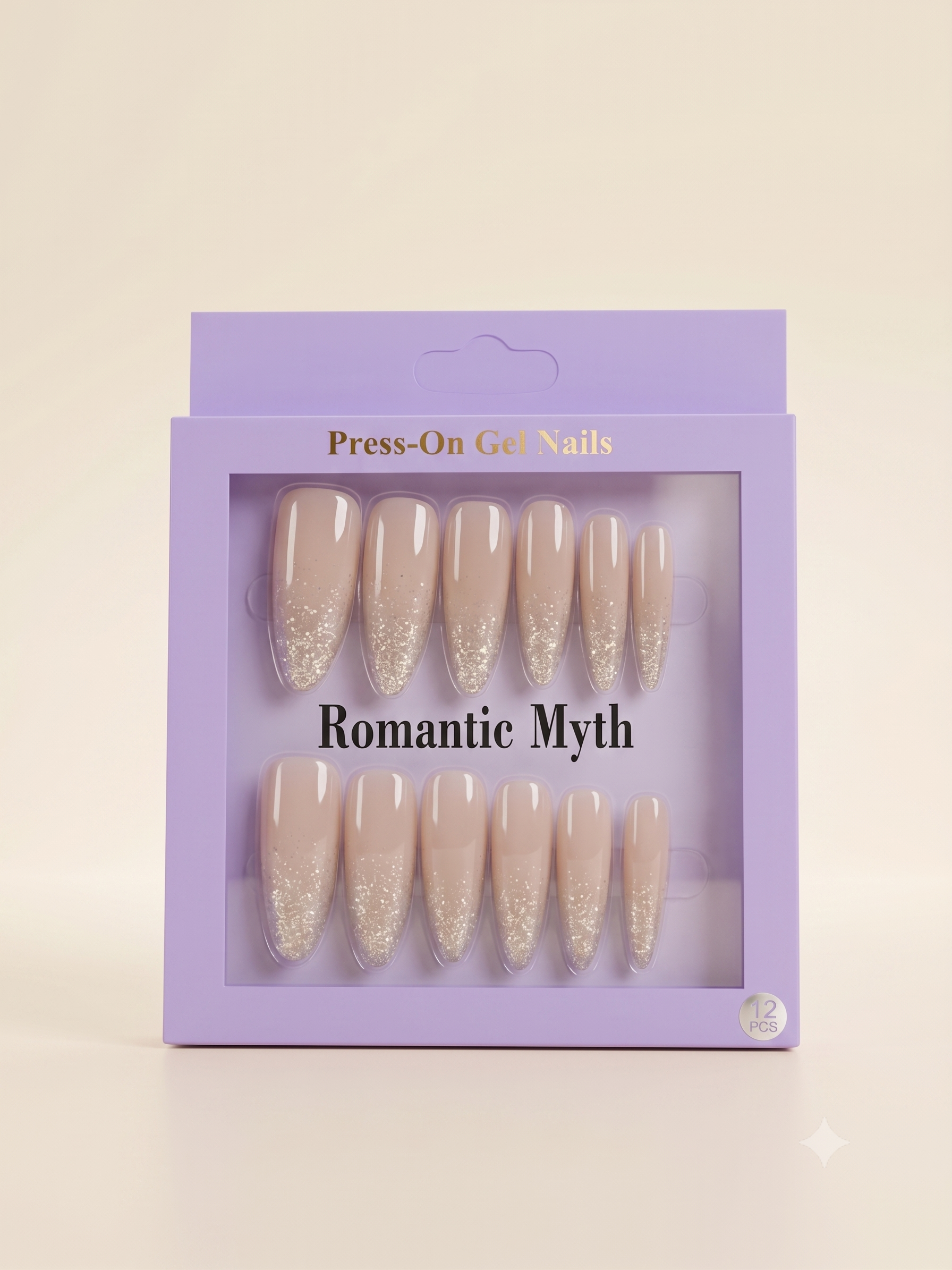 Romantic Myth Almond Nude & Black Polka Dot Press-On Nails