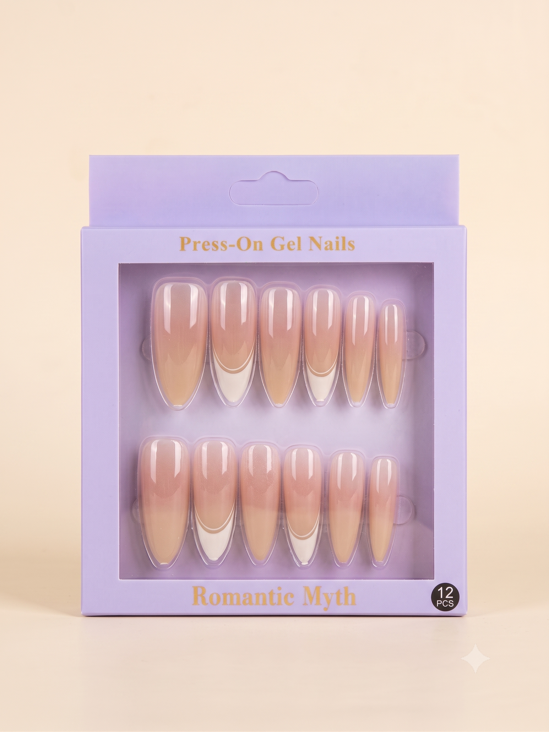 Romantic Myth Almond Nude & Black Polka Dot Press-On Nails