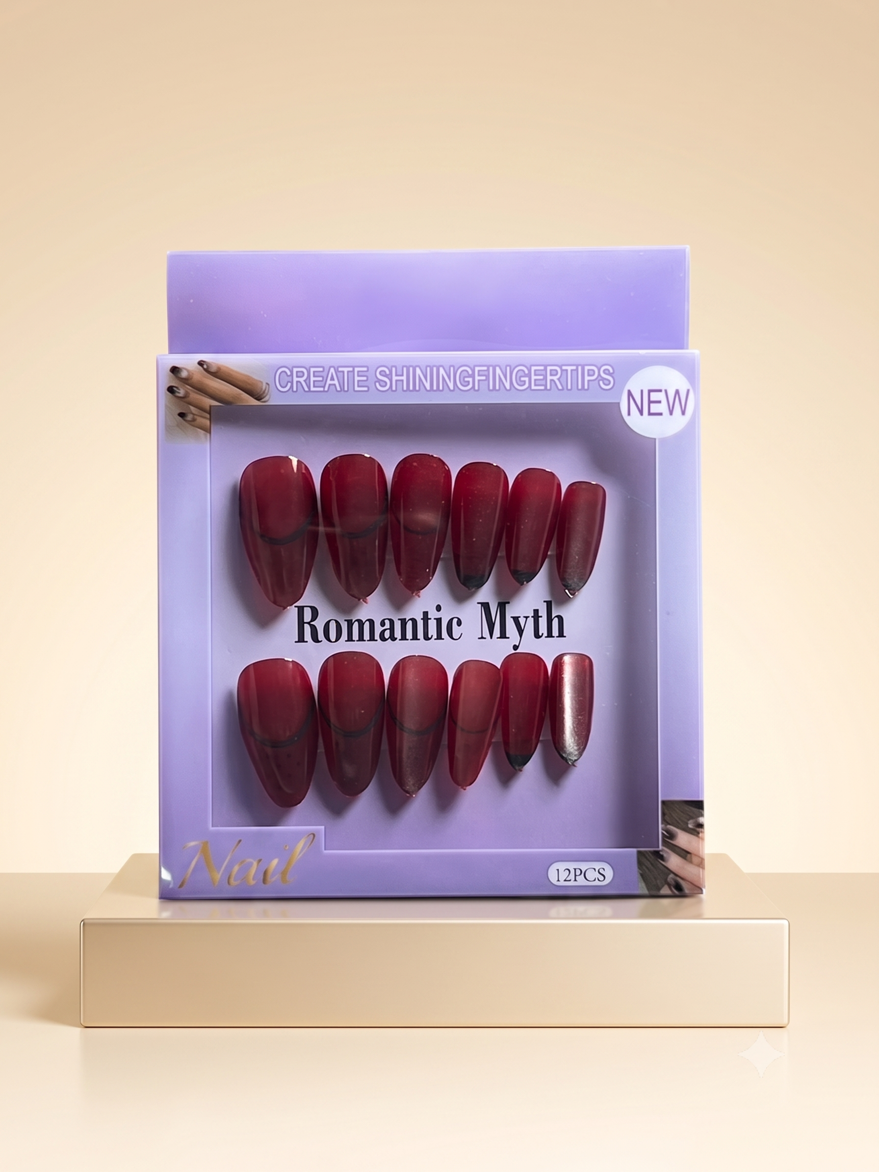 Romantic Myth Almond Nude & Black Polka Dot Press-On Nails