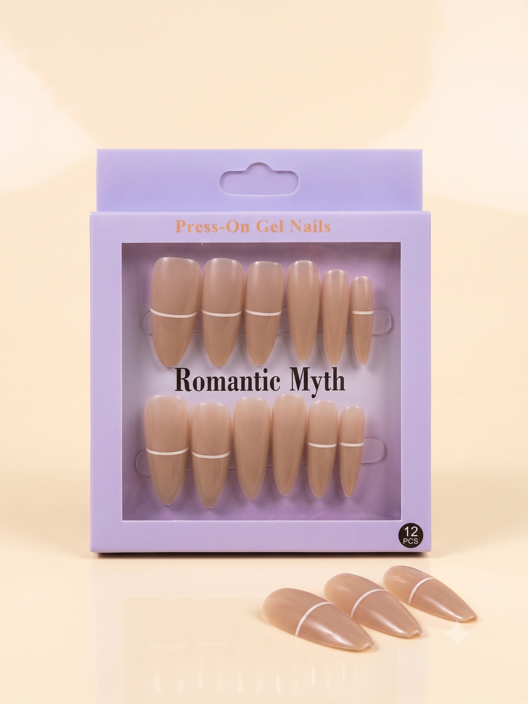 Romantic Myth Almond Nude & Black Polka Dot Press-On Nails