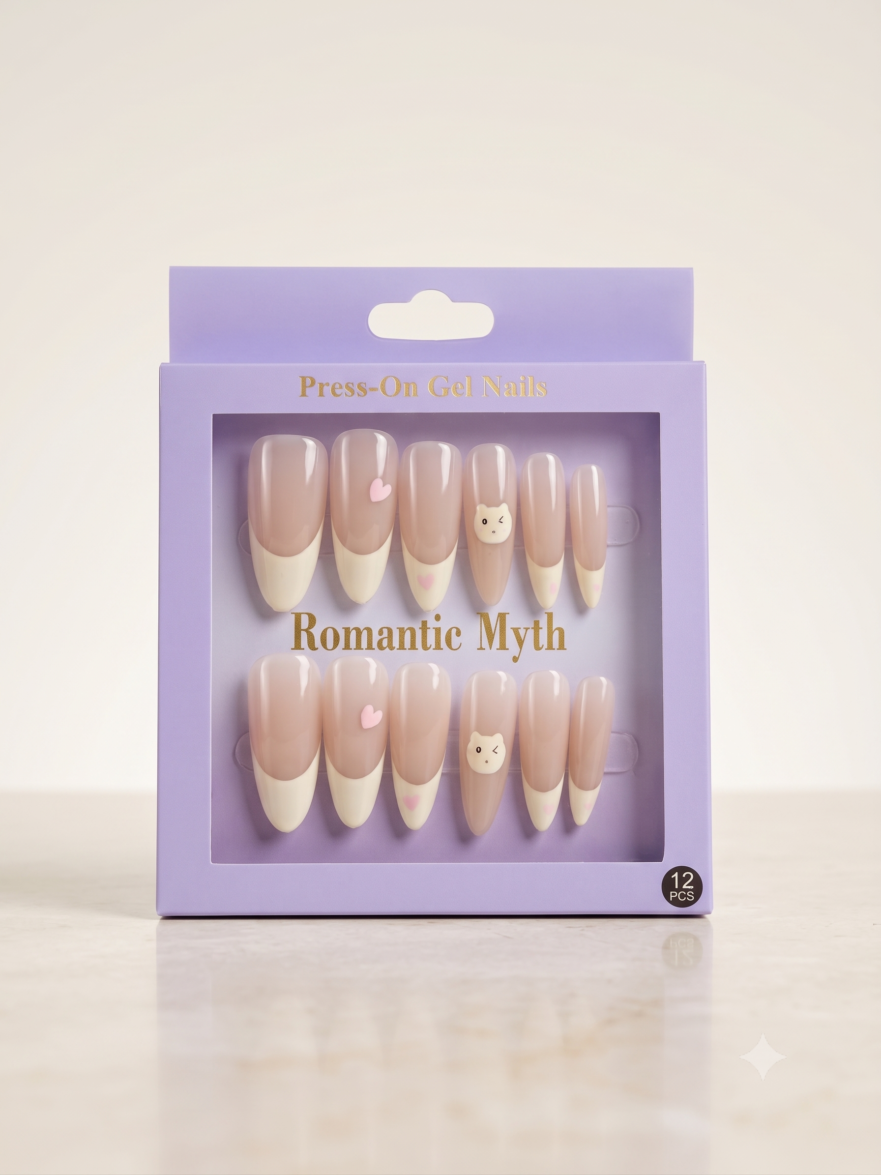 Romantic Myth Almond Nude & Black Polka Dot Press-On Nails