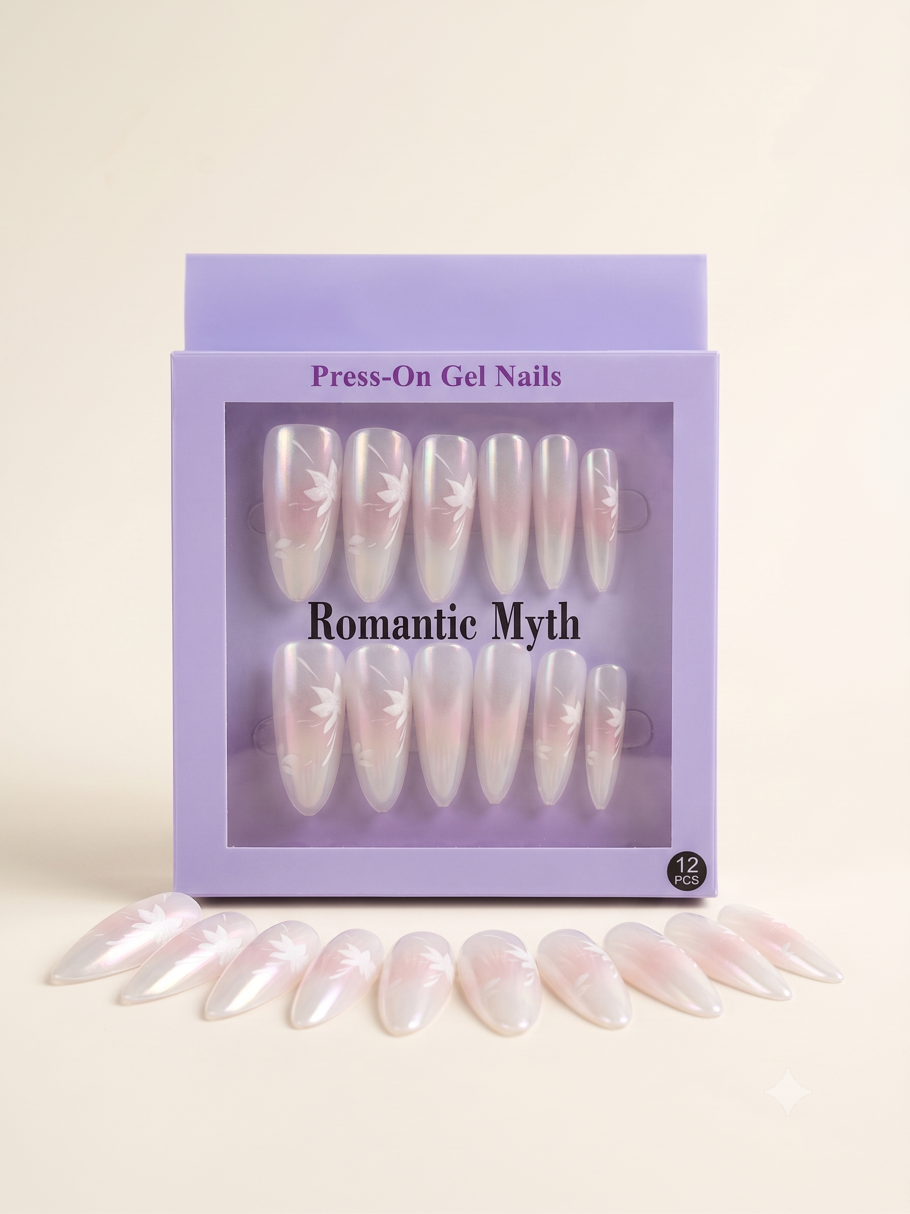 Romantic Myth Almond Nude & Black Polka Dot Press-On Nails