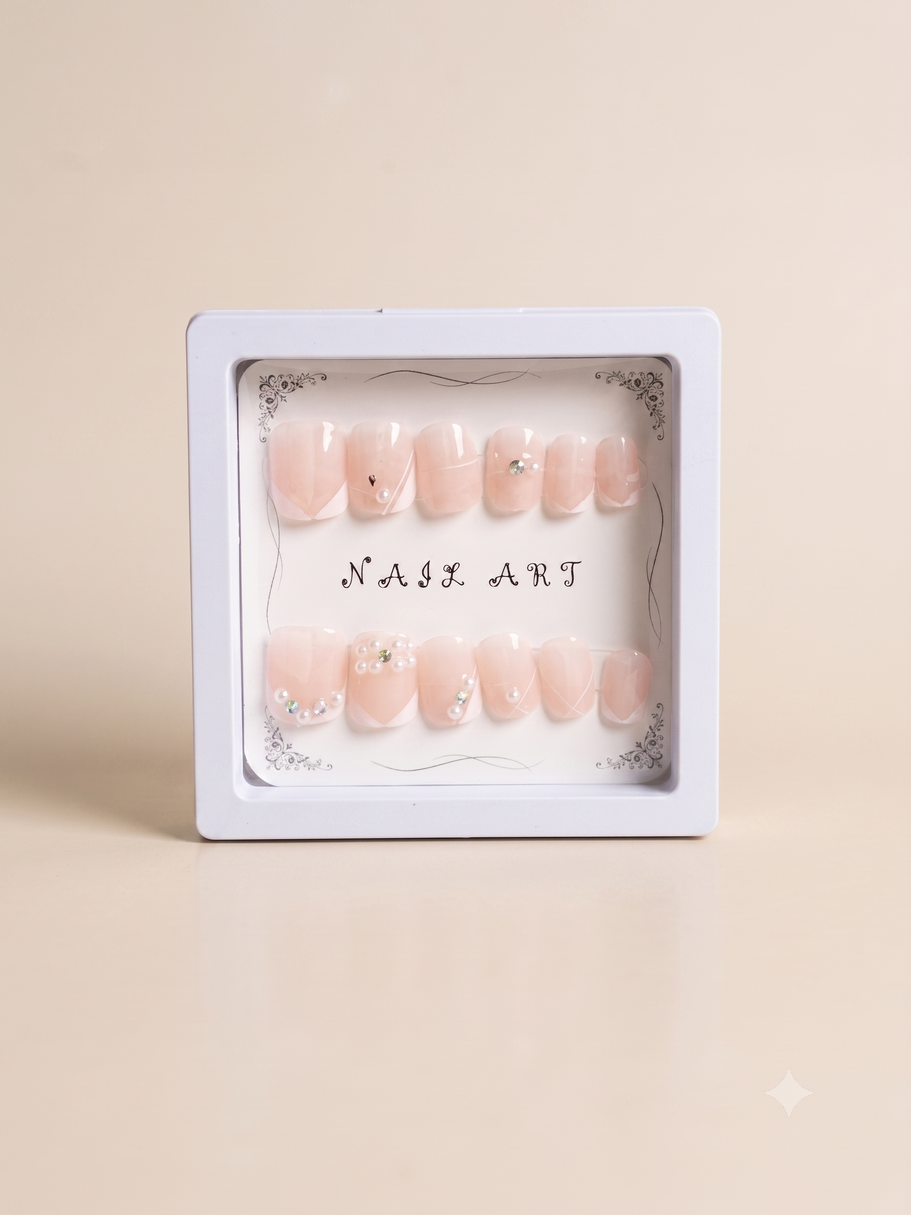 Luxury Peach & Silver Wave Press-On Nails | 3D Square Nail Art