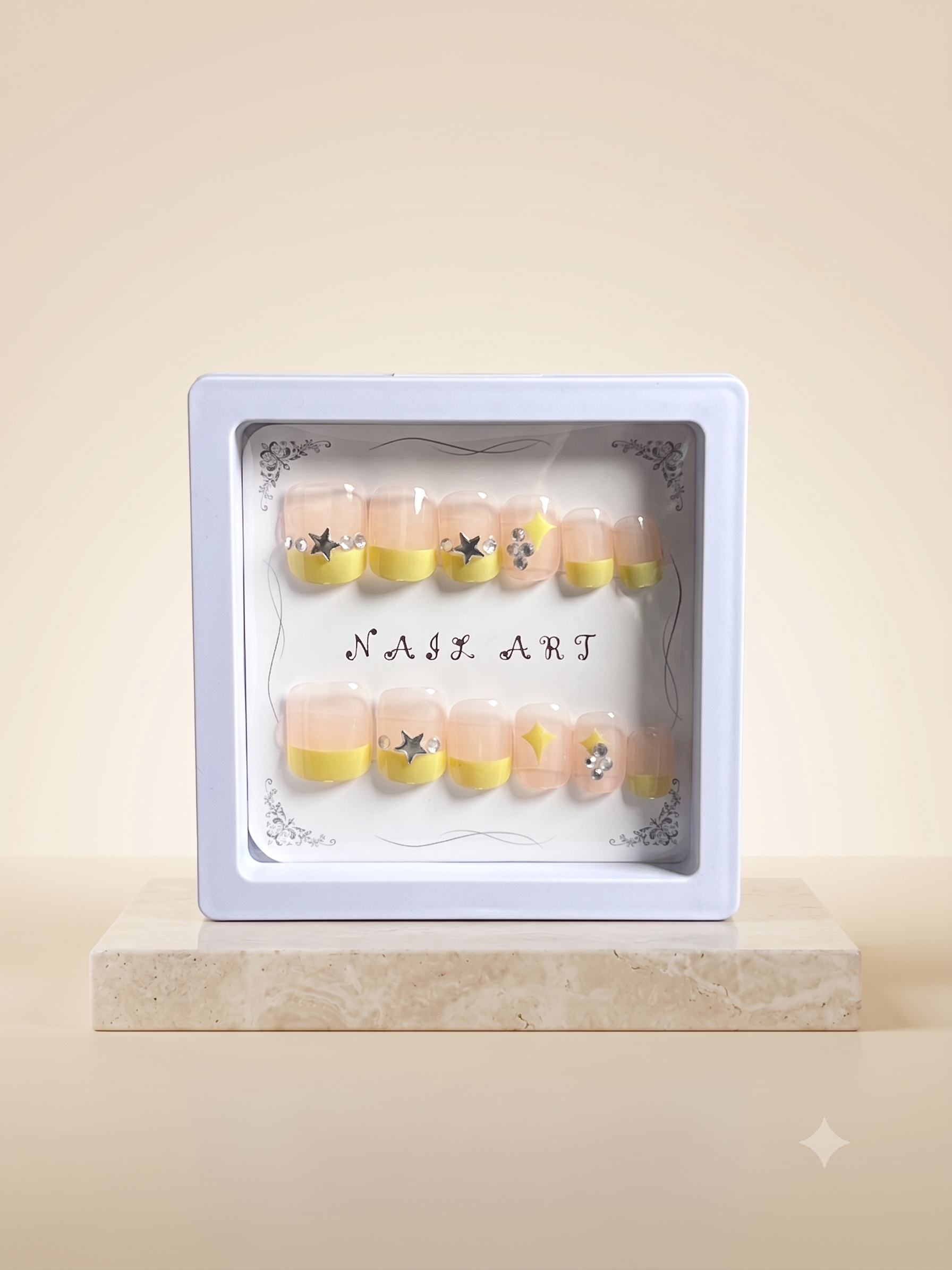 Luxury Peach & Silver Wave Press-On Nails | 3D Square Nail Art