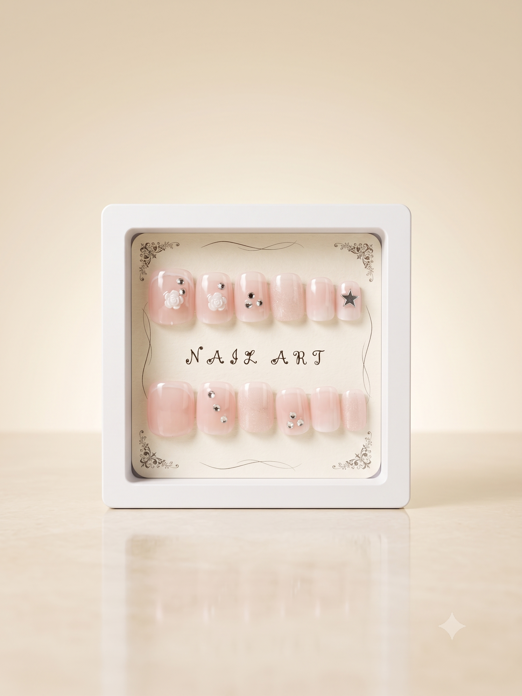 Luxury Peach & Silver Wave Press-On Nails | 3D Square Nail Art