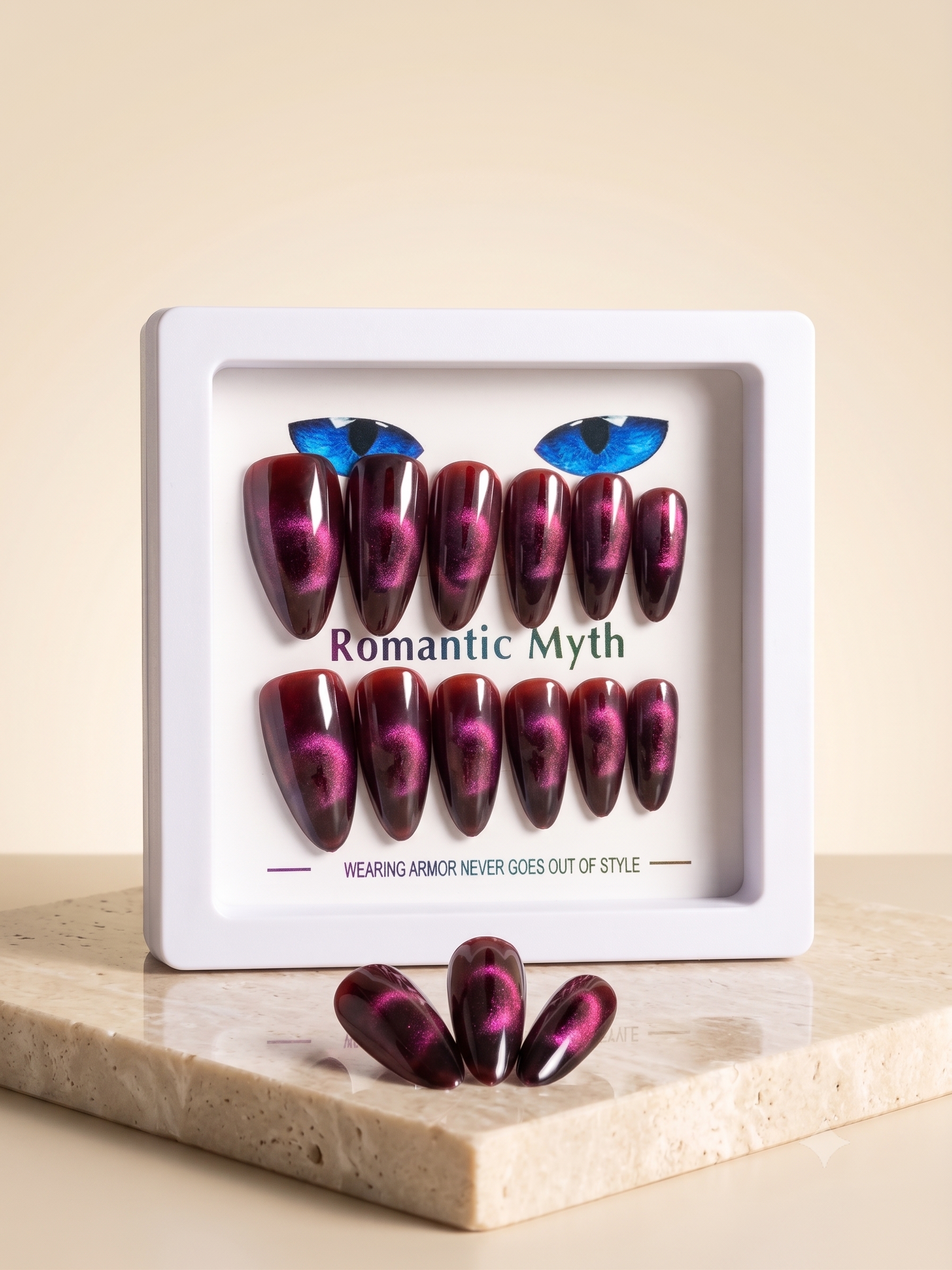 Romantic Myth Velvet Red Cat Eye Almond Press-On Nails