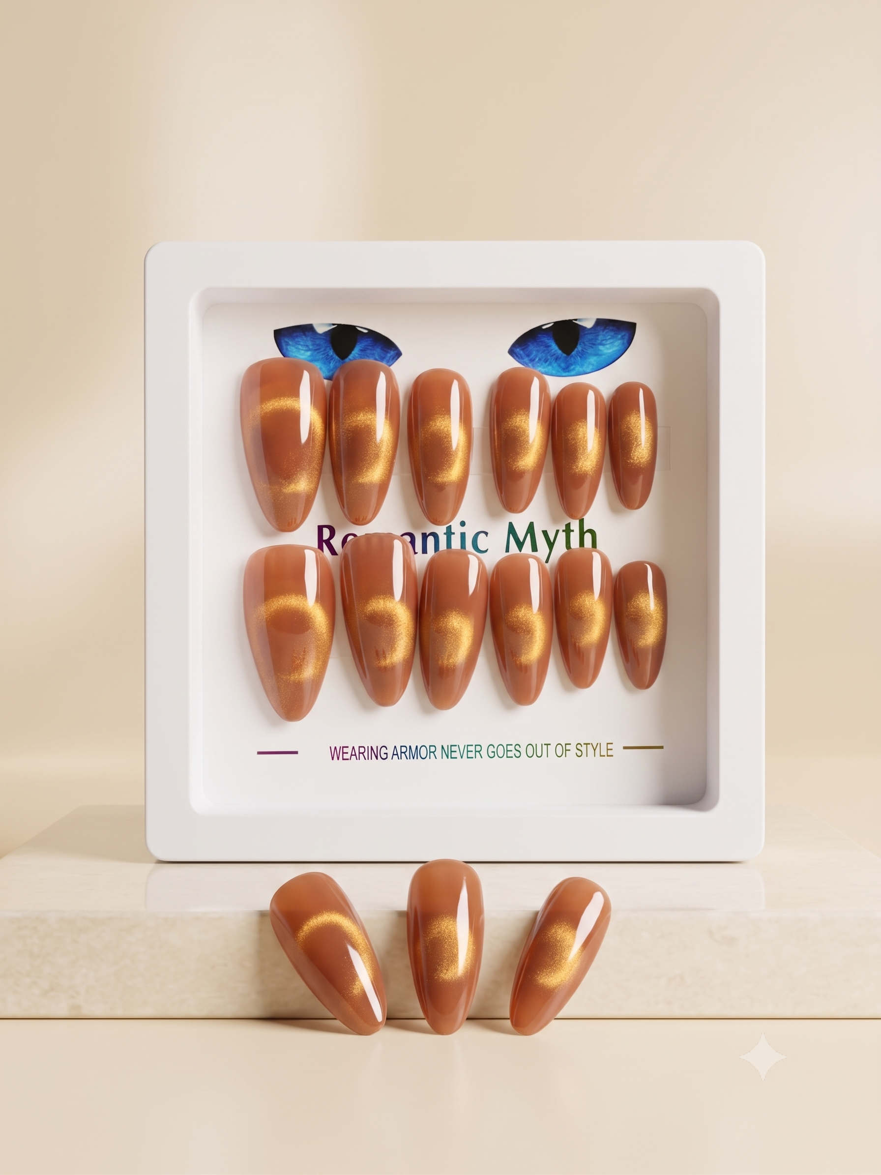 Romantic Myth Velvet Red Cat Eye Almond Press-On Nails