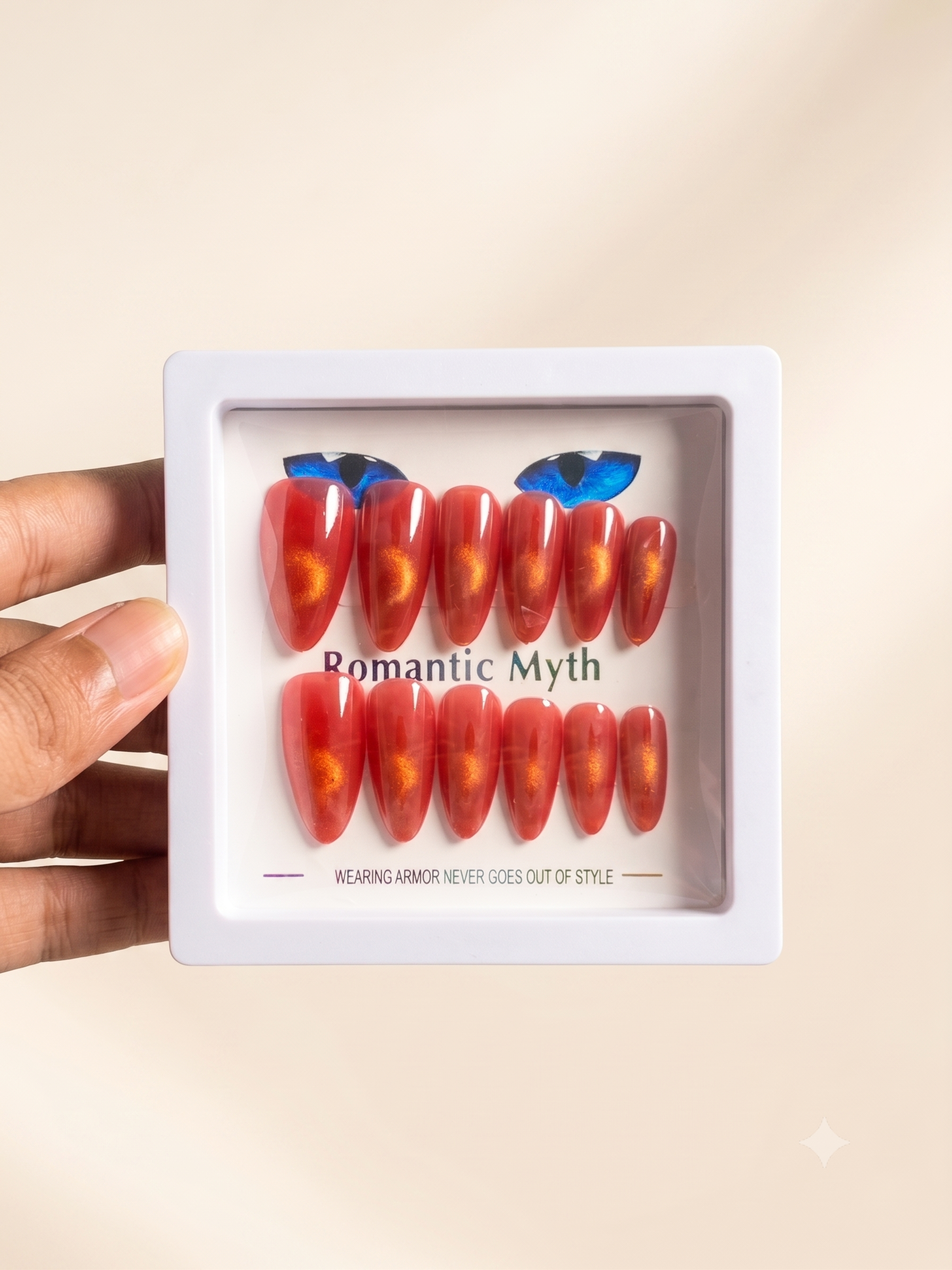 Romantic Myth Velvet Red Cat Eye Almond Press-On Nails