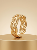 Elegant Gold-Toned Braided Open Cuff Statement Ring
