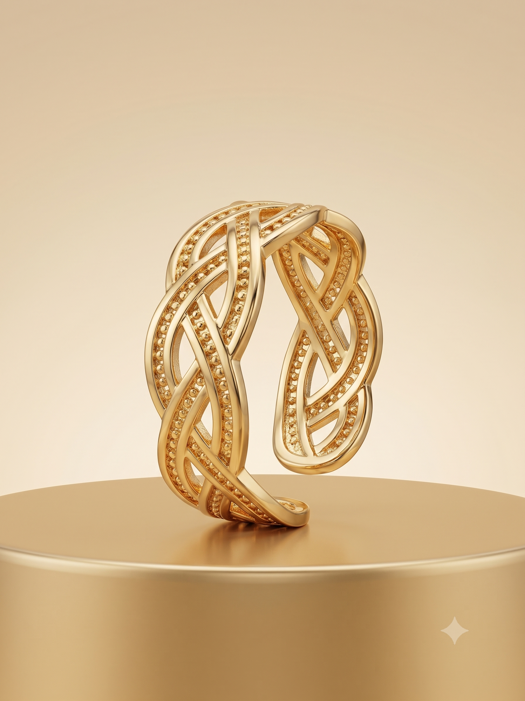 Elegant Gold-Toned Braided Open Cuff Statement Ring